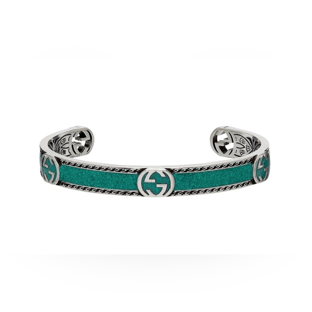 Gucci Green Interlocking G Cuff Bracelet Gem